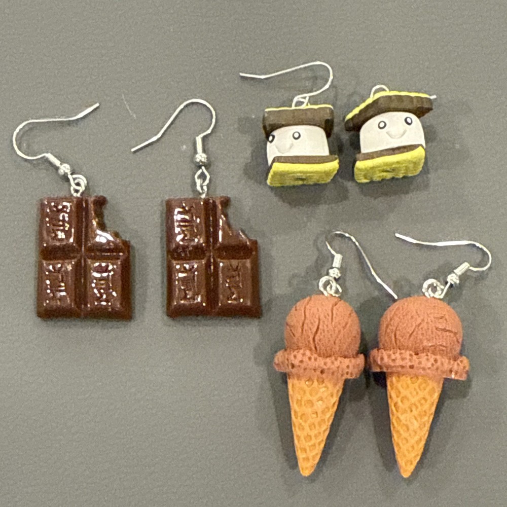 Three sets of dessert earrings with hook brand new without tags fun gift desert