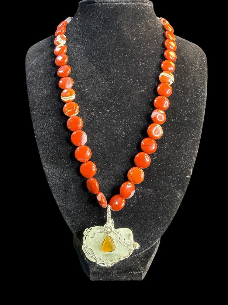 Handmade Beaded Necklace With Frosted Glass