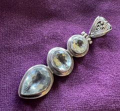 3 Stone Aquamarine Crystal in Sterling Silver 925 Pendant 2.5″ Articulated bail
