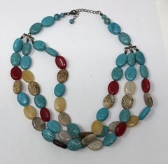Gemstone Beaded Necklace Sterling Silver Multi Strand – 17 inch Length