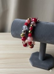 Double Wrap Red Gold Glass Beaded Stretch Bracelet