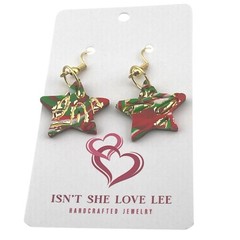 Handmade Polymer Clay 1.75in Christmas Multicolor Star Shape Dangle Earrings