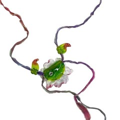 Handmade Lampwork Sculpted Pink Purple Flower & Leaf Artisan Glass Bead Necklace