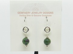 Sterling Silver Faceted RUBY in ZOISITE Dangle Earrings #1593…Handmade USA