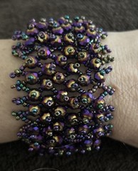 Artisan Purple Gold Blue seed bead 16” Collar necklace bracelet set