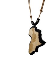 African Woman & Continent Wooden Pendant Necklace – Handmade Unisex Adjustable