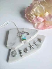 Sea Glass Stacked Necklace, Dainty Silver Layering Necklace, Personalized Gift F