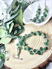 Handmade Sparkling Beaded Necklace and Earring Set with Toggle Clasp