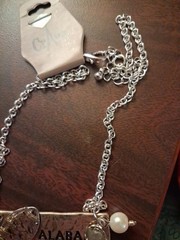 Alabama Necklace Feat. A Nameplate And Football And A Pearl. Made Of Silver