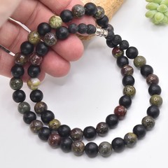 Dragon Bloodstone Round Natural Stone Black Matte Onyx «Courage & Strength»