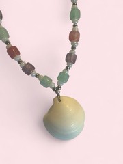 Handmade Seashell Necklace, White Seashell Pendant and Multicolored Glass Beads