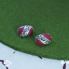 Vintage sterling silver handmade earrings, 925 studs with red onyx and filigree