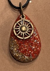 Handmade Red/gold/silver Sparkle Celestial Pendant W/bronze Sunburst Boho/cosmic