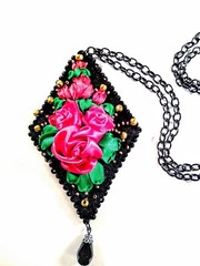 Handmade Miniature Flower Ribbon Embroidery Necklace,birthday gift, anniversary.