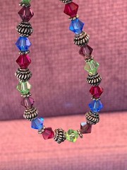 Pretty Silver Red Purple Blue Made With Swarovski Crystal Beaded Bracelet 7”