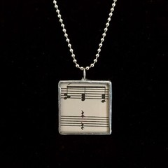 Vtg Y2K Handmade Soldered Glass Charm Necklace Letter V Music Notes Shabby Chic