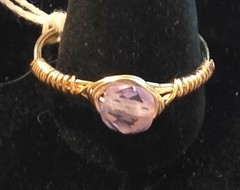 Handmade size 14 Wire-Wrapped Alexandrite Ring with Gold-Tone Plated Wire