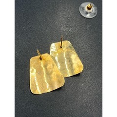 14k Yellow Gold Hammered Textured Trapezoid Shape Flared Artisan Earrings 2.1 gr