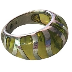 Angelique de Paris 925 Sterling Silver Citrine Yellow Resin Dome Ring Sz 9