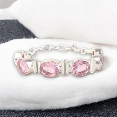 Birthday Gift For Her Morganite Natural Gemstone 925 Sterling Silver bracelet