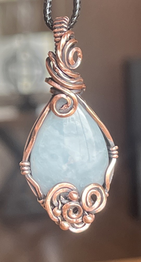 Aquamarine ~ Handmade Copper wire wrapped pendant jewelry 12u