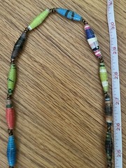 Handmade African Paper Bead Necklace Long Multi Color Eco Friendly boho artisan