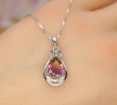 Ametrine Necklace – 925 Sterling Silver Teardrop Flower Lab Created Ametrine