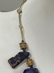 Dyed Purple Variscite Stone Brown Black Veins Faceted Glass Bead Copper Necklace