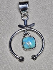 Southwestern Sterling Silver Blue Bird Turquoise Naja Pendant