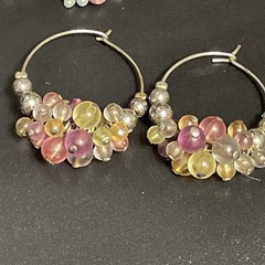 Vintage Lot of 4 Pairs Hoop Earrings Beaded Enamel Collection Silver Gold Tone
