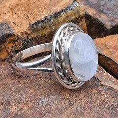 Rainbow Moonstone Ring Size 10 Sterling Silver Blue Flash Southwestern Style