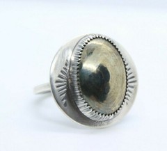 Pyrite Cabochon Gemstone .925 Sterling Silver Bezel ring 10.5 Fools Gold natural
