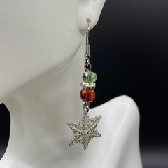 Handmade Earrings Snowflake Christmas Holiday 2.5″ Total Long