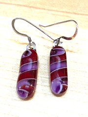 Red Purple Handmade Fused Dichroic Glass Jewelry Dangle Earrings Free Shipping