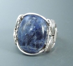 Sterling Silver Sodalite Cabochon Wire Wrapped Ring