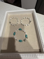 Opulenza Designs 3 Freshwater Pearl & Turquoise Bracelets- .925 Sterling Silver