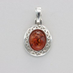 Oval Cognac / Brown BALTIC AMBER Pendant – Necklace – 925 STERLING SILVER #33e