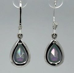 Faceted MYSTIC TOPAZ Teardrop Leverback Earrings – 925 STERLING SILVER #64e