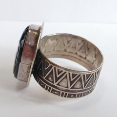 TABRA STERLING SILVER CARVED ONYX BEETLE SCARAB RING SIZE 10