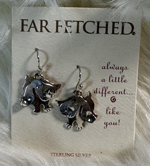 NEW Vintage FAR FETCHED «Droopy Dawg» Dog Earrings .925 Silver Hound Dog EW329