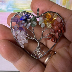 Handcrafted Heart Tree of Life Wire Wrap Gemstone Chip Charm Pendant Multicolor