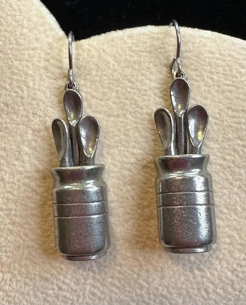VTG Jim Clift Pewter Handcrafted USA Food Chef Theme Earrings & Key rings NEW!
