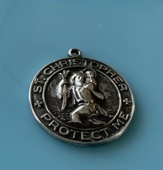 925 Sterling Silver Vintage Hayward St. Christopher Protect Me Religious Pendant