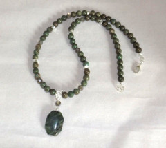 Natural Green Jasper & Serpentine silver plated 18.5″ necklace (#2252)