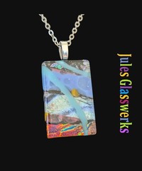 Large Hand Crafted Fused Glass Pendant Necklace W/ Chain #1379