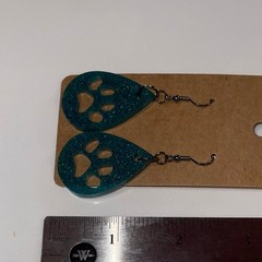 Handmade epoxy resin paw print earrings – teal green shimmer