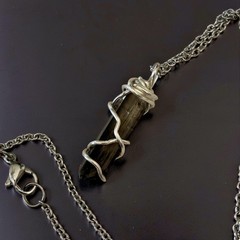 Smoky Quartz Crystal Point Pendant Handcrafted Silver tone Wire Wrap- 1.25”