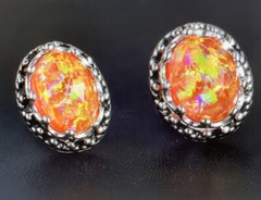 SAJEN SILVER Quartz Doublet Fire Opal Stud Earrings in Platinum Over Sterling Si