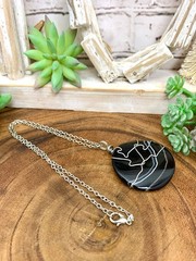Agate Pendant Necklace: Wire Wrapped Striped Onyx, Silver Wire