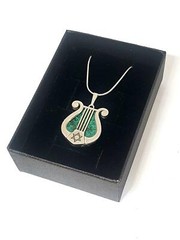 Eilat Stone 925 Sterling Silver Harp Pendant ,Eilat Stone Star Of David Pendant